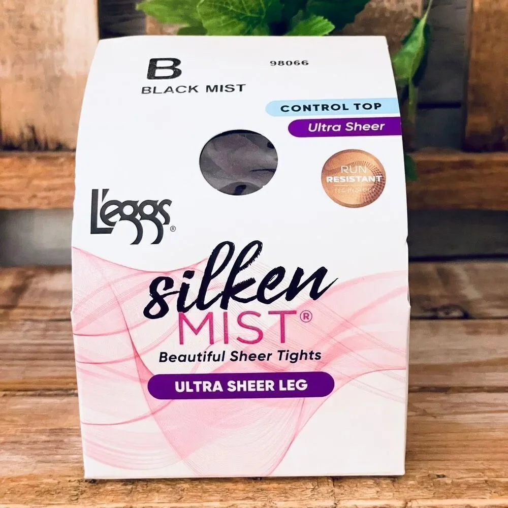NWT 2 Pack L'eggs B Black Mist Silken Mist Ultra Sheer Leg Control Top Pantyhose